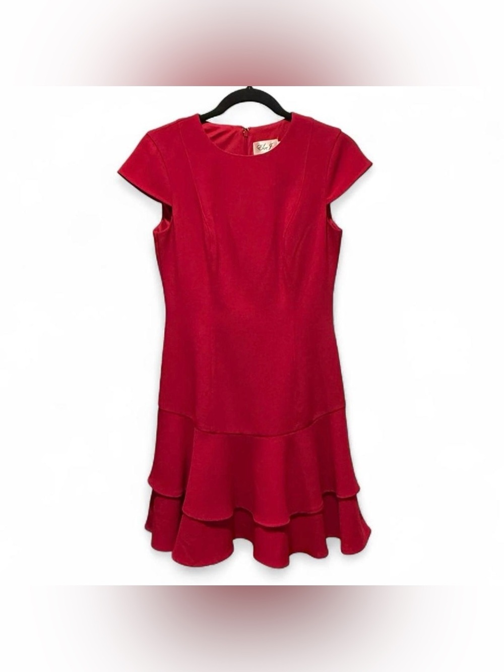 Eliza J Red Cap-Sleeve Tiered Hem Dress